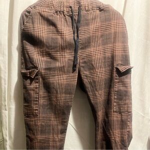 Tinseltown Plaid Cargo Jogger Pants Brown Black Drawstring Waist Xl Juniors
